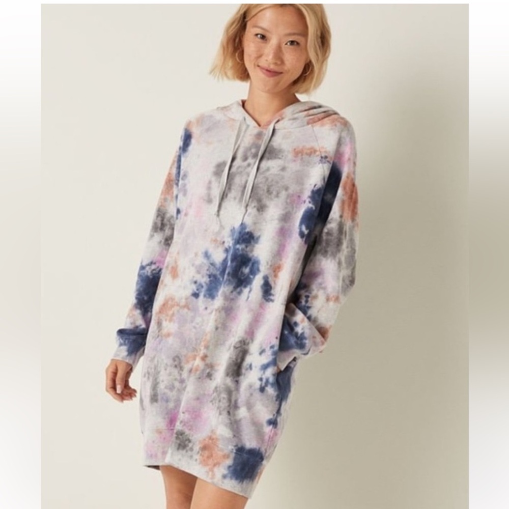 PINK Victoria's Secret Tie-Dye Hoodie Dress in Blue, Pink & Gray